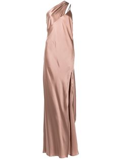 Blush pink silk draped-panel silk gown from MICHELLE MASON featuring draped detailing, one-shoulder, side slit and concealed side zip fastening. Sleeveless Silk Pre-draped Gown, Luxury Silk Pre-draped Gown, Luxury Pre-draped Silk Bias Cut Dress, Luxury Pre-draped Silk Chiffon Maxi Dress, Pink Silk Pre-draped Maxi Dress, Sequin Long Dress, Pleated Gown, Michelle Mason, Sleeveless Gown