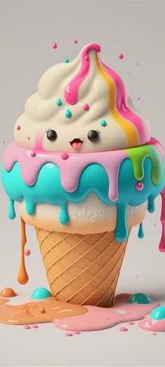 an ice cream sundae with sprinkles on it's face and eyes