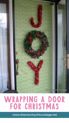 Wrapping a door for Christmas is easier to do than you think! Check out this tutorial that shows you how to wrap your door in an hour! #Christmasdecor #ChristmasDIY #Christmascraft #Christmasfrontdoor #Christmasoutdoordecor #homedecorDIY