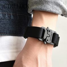 Adjustable size: 11-20 cm | Width: 2 cm Material: nylon & zync alloy Meticulous finish Punk Couple, Apocalyptic Clothing, Gray Ribbon, Dark Cool, Punk Men, Grey Ribbon, Hand Accessories, Orange Ribbon, Buckle Bracelet