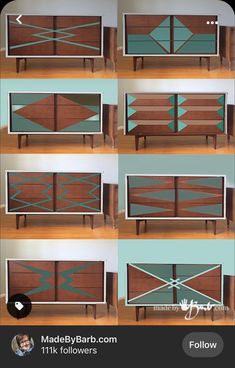 several images of different types of furniture with blue and white designs on the top one