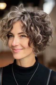 "Elegant Transformations: Gorgeous Hairstyles and Haircuts for Women Over 50. Rediscover Your Radiance! Timeless Looks for Timeless Beauty. Pelo Bob Ondulado, Volume Hairstyles, Short Curly Hairstyles For Women, Short Wavy Haircuts, Natural Curly Hair Cuts, Grey Curly Hair, Short Curly Hairstyles, Curly Hair Photos, Hairstyles Natural