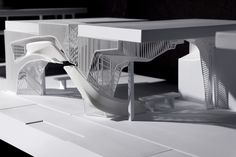 an architectural model of a table and chairs with white slats on the tables top