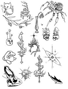 an ink drawing of different types of tattoos