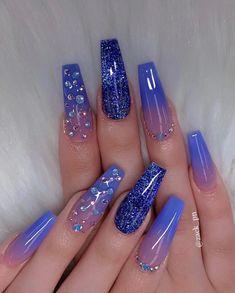 Kue Macaroon, Blue Ombre Nails, Purple Acrylic Nails, Gel Nail Art Designs, Long Acrylic Nail Designs, Purple Nail Designs, Blue Acrylic Nails, Ombre Acrylic Nails, Purple Nail