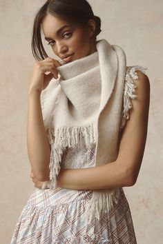 The Shay Triangle Fringe Scarf Wrap Shawl Photoshoot, Varsity Sweater, Knitted Shawl, Anthropologie Uk, Bandana Scarf, Fringe Scarf, Scarf Gift, Shawl Wrap, Dress Gift