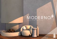 the moderno living room collection is designed to look like an art decoist's studio