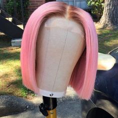 Lace Front Wig Virgin Human Hair Cute Pink 150% Density 10" Lux Hair, Lace Front Bob, Root Color, Hair Tape, Blonde Lace Front Wigs, 100 Human Hair Wigs