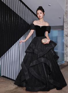 Black Velvet and Tulle Off Shoulder Long Formal Dress, Black Evening D – BeautyDressy Prom Dresses Long Black, Party Dress Black, Princess Sleeves, Banquet Dresses, Black Evening Dresses, Party Dress Long, Dress Party, Evening Gown, Skirt Length