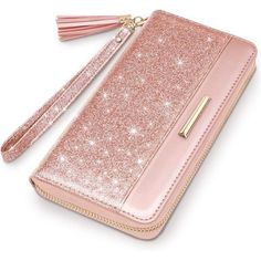 New Product -[Wallet Case Design] : 7.8"H X 4.25"L X 1”D -Faux Leather Lining -Zipper Closure -High Quality Material:Our Glitter Wallet For Women Is Designed With Premium And High-Quality Pu Leather.Perfect Gift For Women, Lady, Girls Or Anyone Who Loves It; Suitable For Valentine's Day, Birthday, Mother's Day, Christmas And Other Holiday Gifts. -Original Unique Zipper Wallet: Smooth Zip Around Women’s Wallet Features 12 Card Slots, 3 Cash Holder (Also Checkbook Holder ) And 1 Zippered Pocket Fo Rectangular Wallets With Zipper Closure For Party, Party Wallets With Zipper Closure, Evening Pink Bags With Card Slots, Rectangular Party Wallets With Zipper Closure, Pink Evening Bags With Card Slots, Pink Rectangular Wallet For Party, Pink Evening Clutch With Card Slots, Chanel Long Wallet, Cash Holder