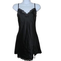 "Vintage Victoria Secret Lingerie Slip Dress Nightgown M Black Lace Slit Leg Brand: Victoria's Secret Made in China Tag Size: M 100% Polyester Adjustable Straps 4\" Leg Slit All Around Lac Measures: Chest: 17\" across underarms Length: 23\" down the side seam Pre-owned No defects noted Features: * Chemise Size: Womens M Condition: Pre-Owned Like New" Black Satin Nightgown, Victoria Secret Nightwear, Victoria Secret Night Gowns, Black Lace Nightgown, Black Silk Nightgown, Sleeping Dresses, Black Lingerie Dress, Black Night Gown, Night Slip Dress