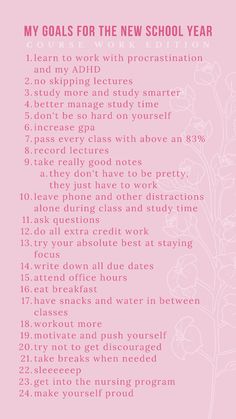 a pink poster with the words my goals for the new school year