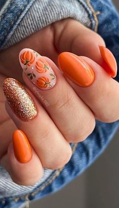 Pumpkin Spice Nails, Pumpkin Nail Art, Kutek Disney, Pumpkin Nails, Cute Nails For Fall, Smink Inspiration, Makijaż Smokey Eye, Thanksgiving Nails