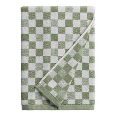 a green and white checkered towel