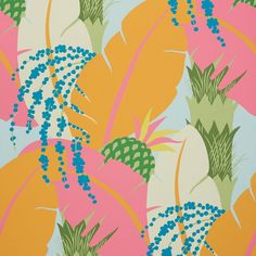 an image of a colorful wallpaper with pineapples and blue berries on it