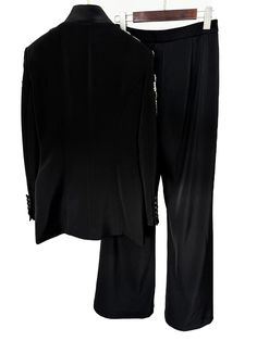 Diamonds Peal Suit Pants Two Piece Set Elegant Black Pants Set, Elegant Black Long Pants Set, Black Fall Sets With Long Pants, Elegant Black Sets With Straight Pants, Elegant Black Pant Set For Work, Elegant Black Long Sleeve Pant Set, Black Tuxedo Style Straight Pants, Black Tuxedo Style Party Bottoms, Single Breasted Blazer