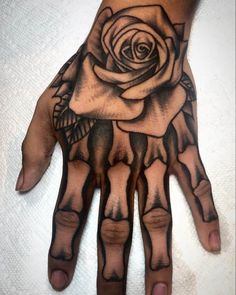 a hand with a rose tattoo on it