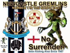 an advertisement for newcastle gremlin's number 1 in the north east and no surrender between kicking area since 1971