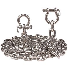 a large metal chain with two hooks on it's end and one hook in the middle