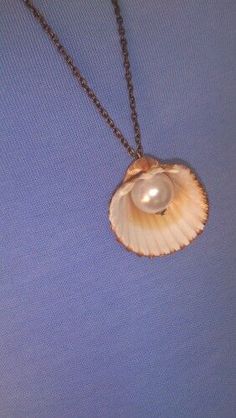 a shell with a pearl hanging from it's chain