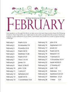 a poster with the words, days and dates for feb 22 - 31 on it