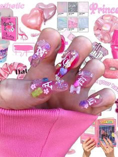 Pink girly fab y2k junk nailz <3 Your set will not look exactly like what is pictured in this listing, but the general theme will be pink, girly, y2k vibes. Each set is made to order and completely unique :)   Sizing:   ~ Using a small soft measuring tape measure the widest part of your nail bed on each finger starting with your thumb. Only measure the nail bed, not the skin around your nail. Be sure to measure in MM.   ~ You can also use transparent tape to measure. Place the tape on the widest part of your nail bed. Mark each side of your nail bed with a pen. Take the tape off and lay it on a flat surface to measure the distance between the two marks.   ~It's always good to size up if you are between MMs. If too small, your nail could pop off easily by not being flat on the nail bed.   P Acrylic Junk Nails, Rose Y2k, Girly Y2k, Junk Nails, Nail Pictures, Nail Bed, Pink Y2k, Y2k Vibes, Glam Girl