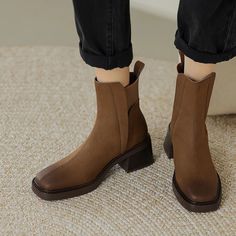 SPECIFICATIONSBrand Name: VIPOLBoot Type: Chelsea BootsShaft Material: PUOutsole Material: RubberUpper Material: PUOrigin: Mainland ChinaCN: GuangdongSeason: Spring/AutumnInsole Material: PUHeel Type: Square heelLining Material: PUBoot Height: Mid-CalfItem Type: BOOTSFashion Element: SplicingDepartment Name: ADULTToe Shape: Square toeHeel Height: Med (3cm-5cm)With Platforms: YesPlatform Height: 0-3cmStyle: British Styleis_handmade: YesPattern Type: SolidModel Number: ankle boots womens leatherFi High Wedges, Chelsea Boots Women, Square Head, Boots Womens, Wedge Sneakers, Boots Women, Short Boots, White Shoes, Punk Fashion