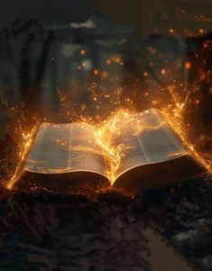 an open book with glowing lights on it