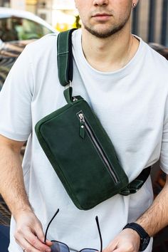 Crossbody Bag 'Vault Green', Leather Shoulder Bag, Chest Bag, Leather Sling Bag, Travel Port, Small Rucksack, Slim Phone Bag, Green Satchel ∎ Genuine leather ∎ Italian accessories ∎ Leather strap ∎ One main zipped compartment ∎ Two side pockets with zipper ∎ One zipped pocket inside ∎ Height: 29 cm / 11.4 in, ∎ Length: 19 cm/ 7.5 in This handmade genuine leather bag is made from traditional leather. The bag has much compartments for easy storage and organization of your personal belongings. The Green Satchel Chest Bag For Daily Use, Modern Leather Backpack With Cell Phone Pocket, Leather Rectangular Belt Bag For Outdoor, Rectangular Leather Belt Bag For Outdoor, Green Rectangular Chest Bag For Daily Use, Green Chest Shoulder Bag With Zipper Pocket, Green Shoulder Chest Bag With Zipper Pocket, Green Zipper Pocket Chest Bag, Outdoor Leather Rectangular Belt Bag