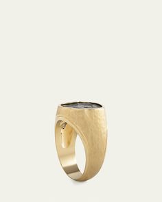 Jorge Adeler yellow gold ring with hammered finish featuring ancient authentic Tanit coin center    18karat yellow gold    Made in USA Coin Ring, Yellow Gold Ring, Yellow Gold Rings, Gold Ring, Made In Usa, Gold Rings, Tops Designs, Coin, Yellow Gold