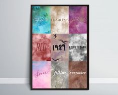 a framed poster with the words red, white and blue in different languages on it