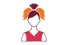 a woman's head with orange hair and an orange bun in the top knot