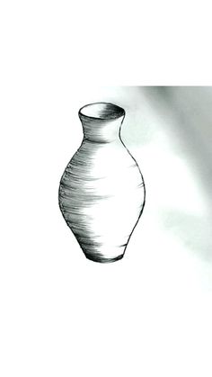 a black and white drawing of a vase on a white background with the image drawn in pencil