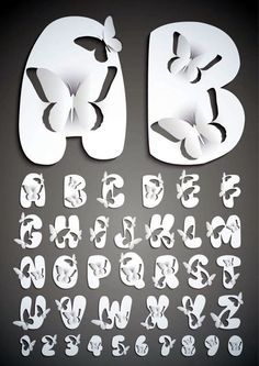 the letters and numbers are cut out of paper with butterflies on them, as well as some