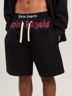 Shop the SALE online at the official Palm Angels® website. Discover College Sweatshirt on Sale, plus enjoy express shipping, free returns & exclusive discounts. Black Sweat Shorts, Gothic Letters, Gothic Logo, Gothic Shorts, Flame Logo, Boys Fits, Black Sweats, College Sweatshirt, Swimwear Shorts