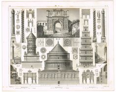 an old drawing of architectural details from around the world