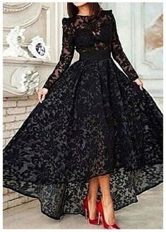 Black Long Sleeve Prom Dress, Muslim Prom Dress, Black Lace Evening Dress, Muslim Evening Dresses, Black Ball Gown, Cheap Gowns, Dresses Design, Lace Evening Gowns, Vintage Black Dress