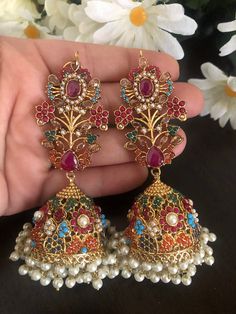 Hyderabadi jhumka, indian jhumka, pakistani jewelry,Hyderabadi jewelry, pakistani jhumka, kundan jewelry , jhumka earrings, naratan earrings