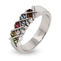 Crafted with 8 custom CZ birthstones of your choice set in a criss cross silver pattern, the 8 Stone Engravable Birthstone Mother's Ring is exquisite. Nana Ring, White Gold Engagement Rings Vintage, Custom Birthstone Ring, Mother's Ring, Mothers Ring, Jewelry For Kids, X Design, Best Friend Jewelry, Mother Rings