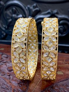 Premium quality tyanni bangle in gold kundan. Openable design gold kundan. About one inch wide . Timeless design. Luxury Kundan Bangle For Ceremonial Occasions, Rajputi Jewellery, Kundan Bangles, Blouse Design Models, One Inch, Leaf Shapes, Blouse Design, Timeless Design, Premium Quality