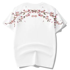 Cotton short sleeve shirt, rib knit crewneck, beautifully embroidered cherry blossom design at the front and back. Composition - 100% Cotton Summer Y2k Outfits, Cherry Blossom Design, Sakura Flowers, Hip Hop Tee, Baby Tees Y2k, Y2k Baby Tee, Blossom Design, Embroidered Tee, Y2k Outfits