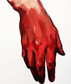 a painting of a red hand on a white background