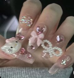 Hello Kitty Nail Art, Kitty Nail Art, Cute Pink Nails, Cute Simple Nails