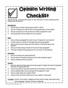 the opinion writing checklist is shown in black and white, with text on it