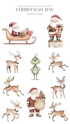 Xmas Cute Illustration, Cute Santa Illustration, Santa Claus Drawing Illustration, Xmas Cards Illustration, Grinch Watercolor, Cute Christmas Watercolor, Cute Christmas Illustration, Cute Christmas Art, Cute Christmas Clipart