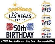 las vegas birthday party with casino chips and the words, 50th birthday free svg files