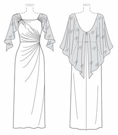 Cape Dress Pattern, Dress Pattern Free, Cape Pattern Sewing, Sketches Dresses, Vogue Sewing Patterns, Dress Design Sketches, Fashion Illustration Dresses, Dress Drawing