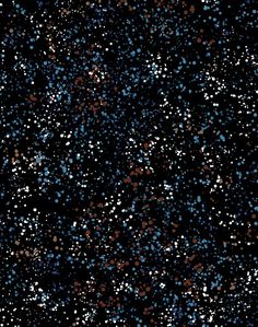 the sky is filled with lots of small blue and brown dots on black background,