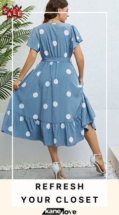 Polka Dot Belted Flutter Sleeve Ruffle Hem Dress Flowy Polka Dot Midi Dress, Polka Dot Summer Dress With Ruffle Hem, Casual Polka Dot Midi Dress With Short Sleeves, Casual Short Sleeve Polka Dot Midi Dress, Flowy Polka Dot Dresses With Ruffles, Summer Polka Dot Midi Dress With Ruffles, Polka Dot Ruffled Midi Dress For Summer, Tiered Polka Dot Dress With Ruffles, Polka Dot Tiered Dress With Ruffles