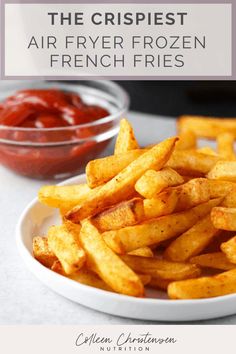 the crispie air fryer frozen french fries are ready to be eaten with ketchup